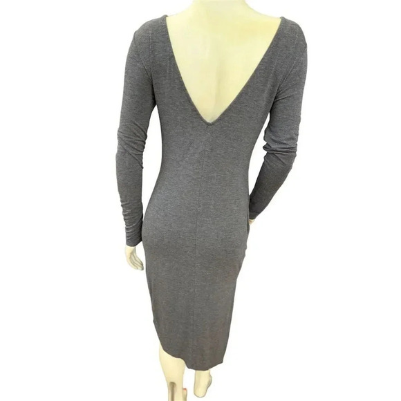 Blue blush Gray Long Sleeve Asymmetrical Hem Bodycon Midi Dress Size M - Picture 8 of 14